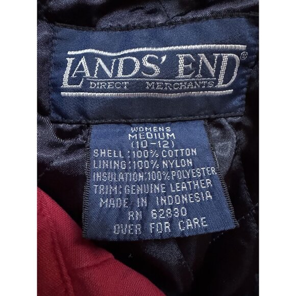 Lands End Womens Red Duffle Coat Medium 10/12 Genuine Leather Trim Vintage Style - Picture 11 of 16